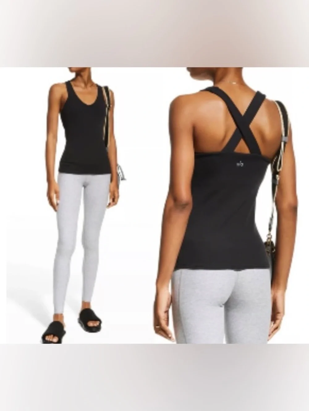 ALO Yoga Elevate Ribbed V-Neck Tank• SMALL•EUC•BLACK